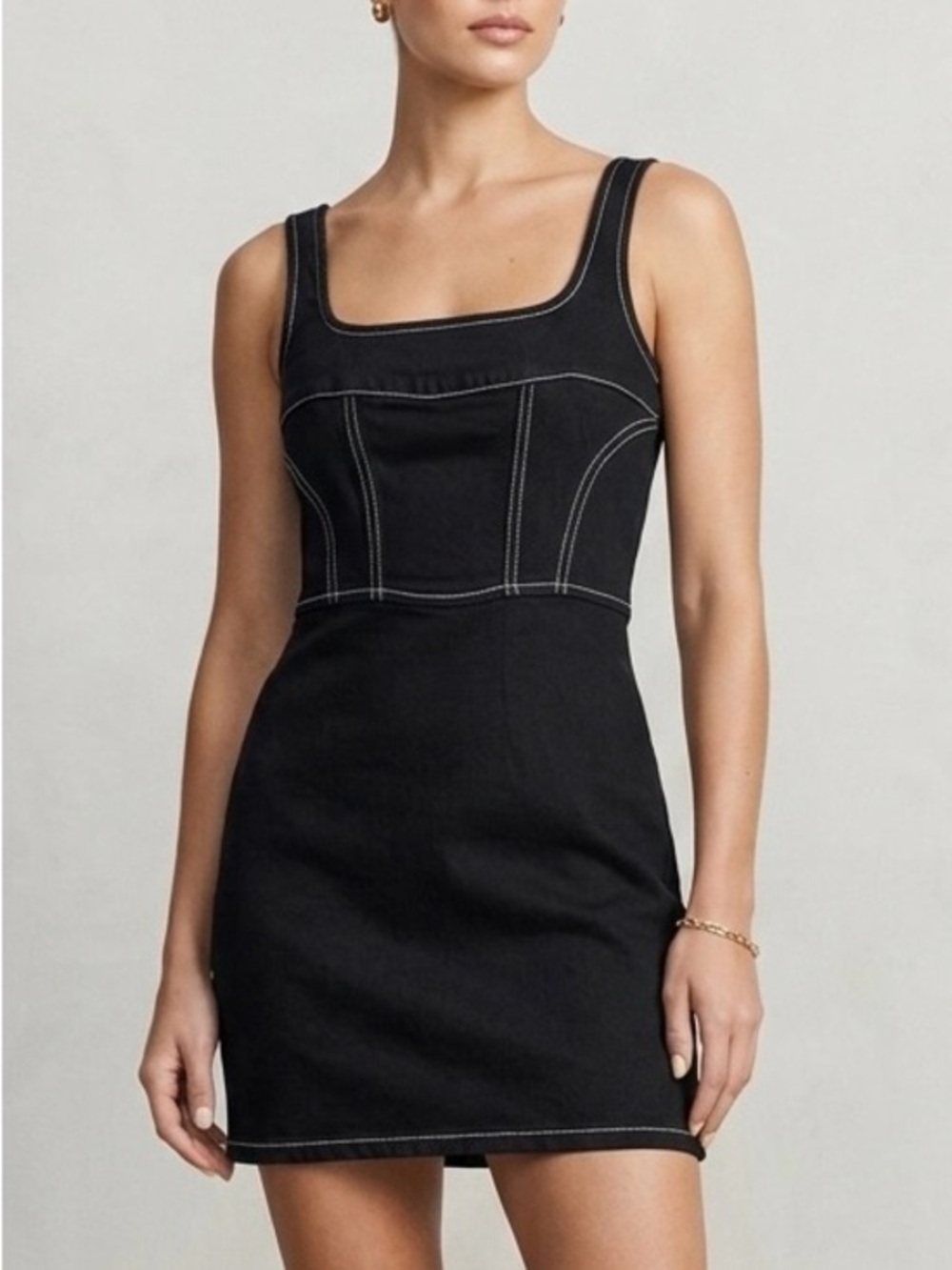REFORMATION Davies Bustier Denim Mini Dress in Black Size 0